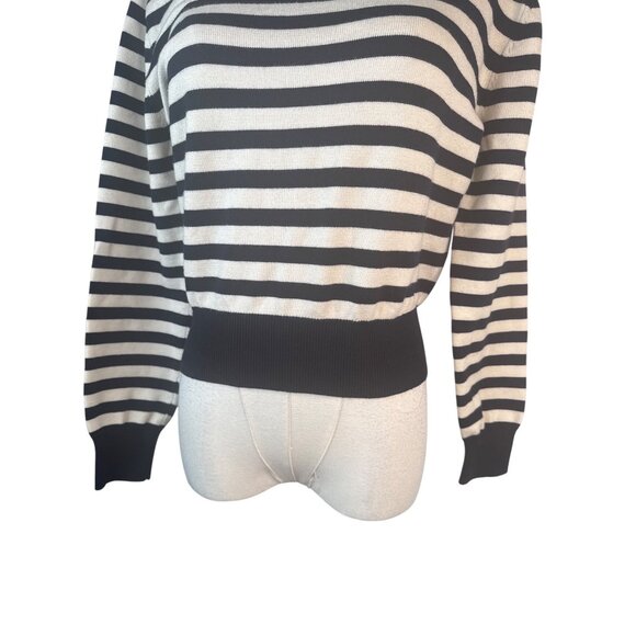 ZARA Striped Small Navy Blue & Cream Knit Sweater Viscose Blend - Picture 6 of 13